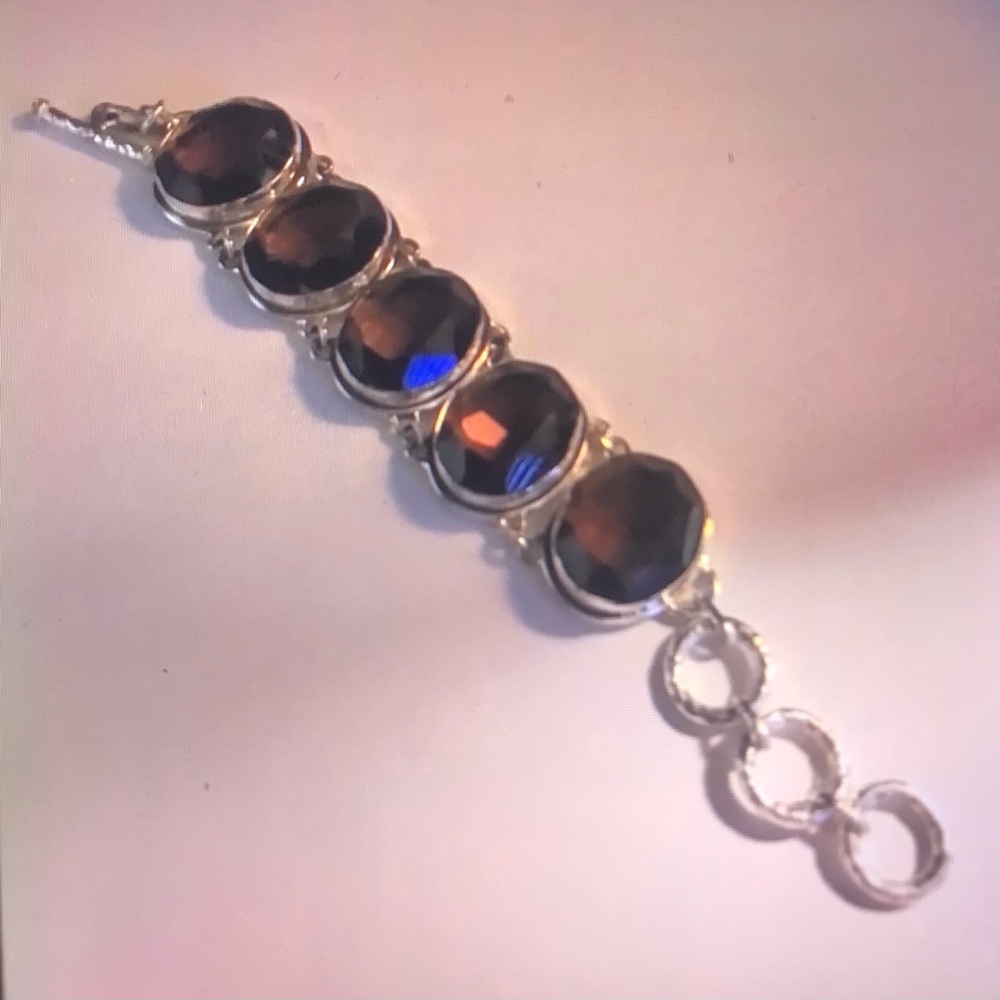 Smokey Topaz Stamped Solid 925 Sterling Silver Bracelet